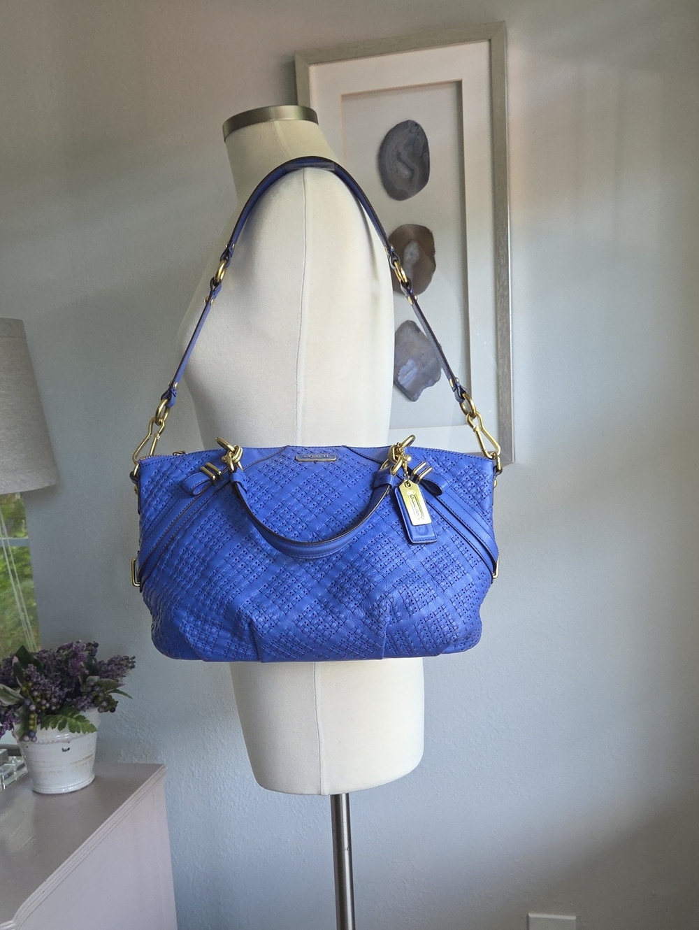 COACH Carolina Blue 2012 Madison Sophia Woven Leather Shoulder Bag - Picture 11 of 16
